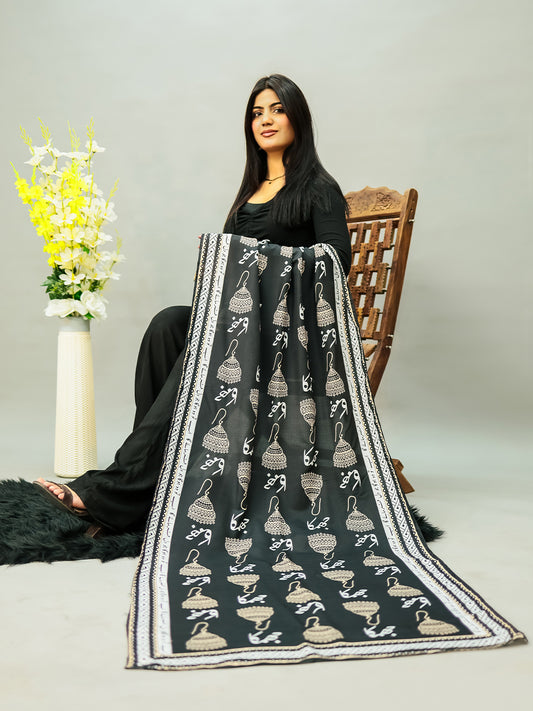 Jhumka Stole (Black n Skin)