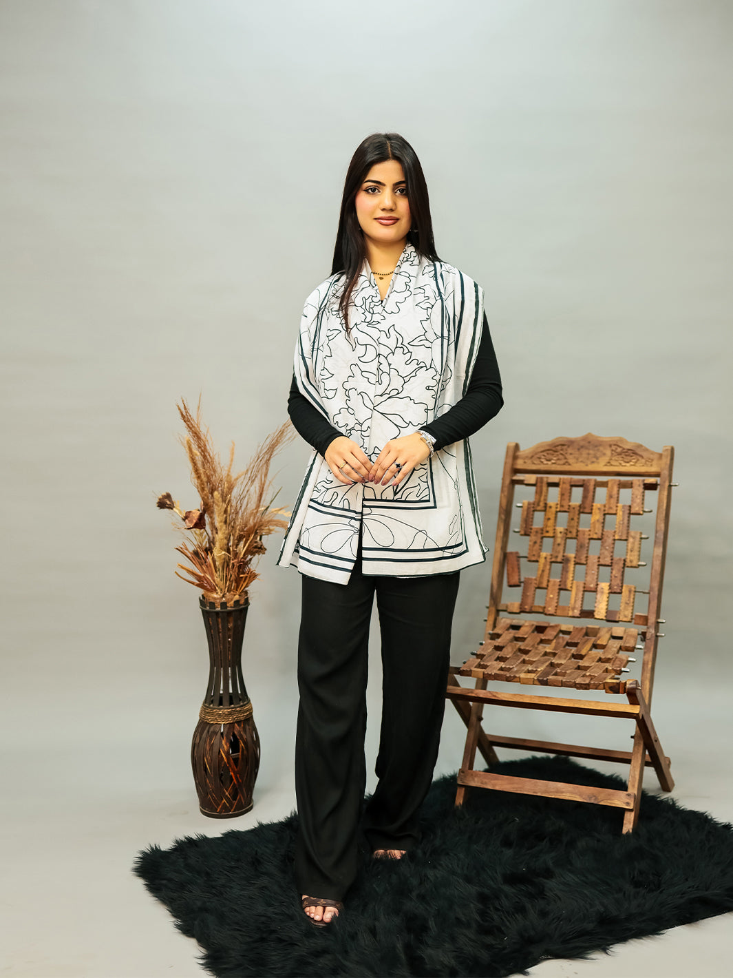 Floral Lawn Stole (White)