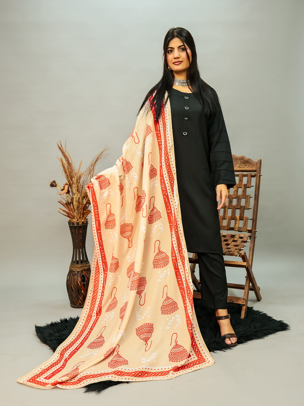 Jhumka Voile Dupatta (Skin)