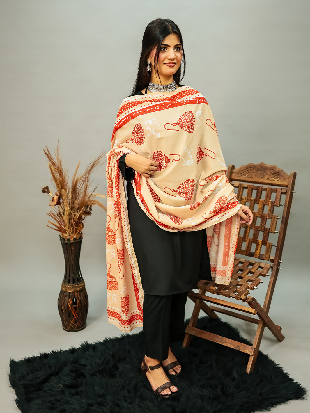 Jhumka Voile Dupatta (Skin)