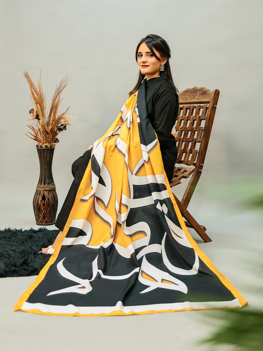Huroof Ki Mehfil Voile Dupatta (black and white)