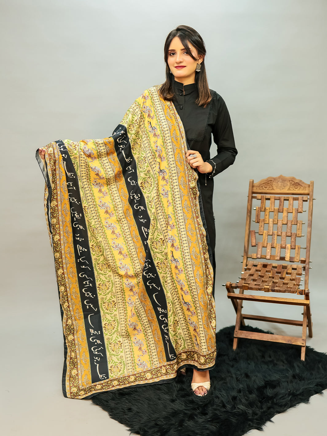 Phool Stripe Silk Dupatta (Mustard)