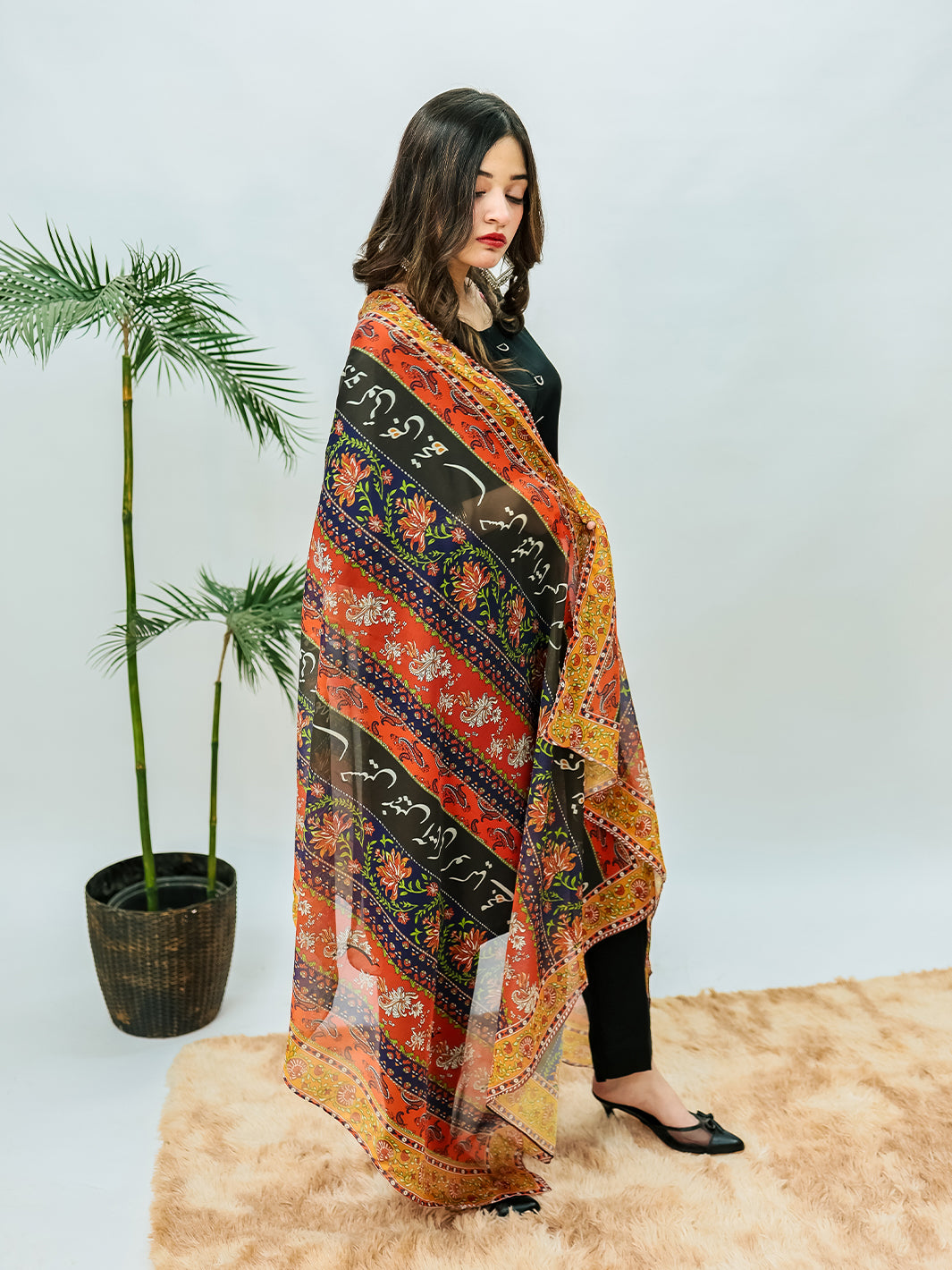 Phool Stripe  Premium Silk Dupatta (Dark Multi)