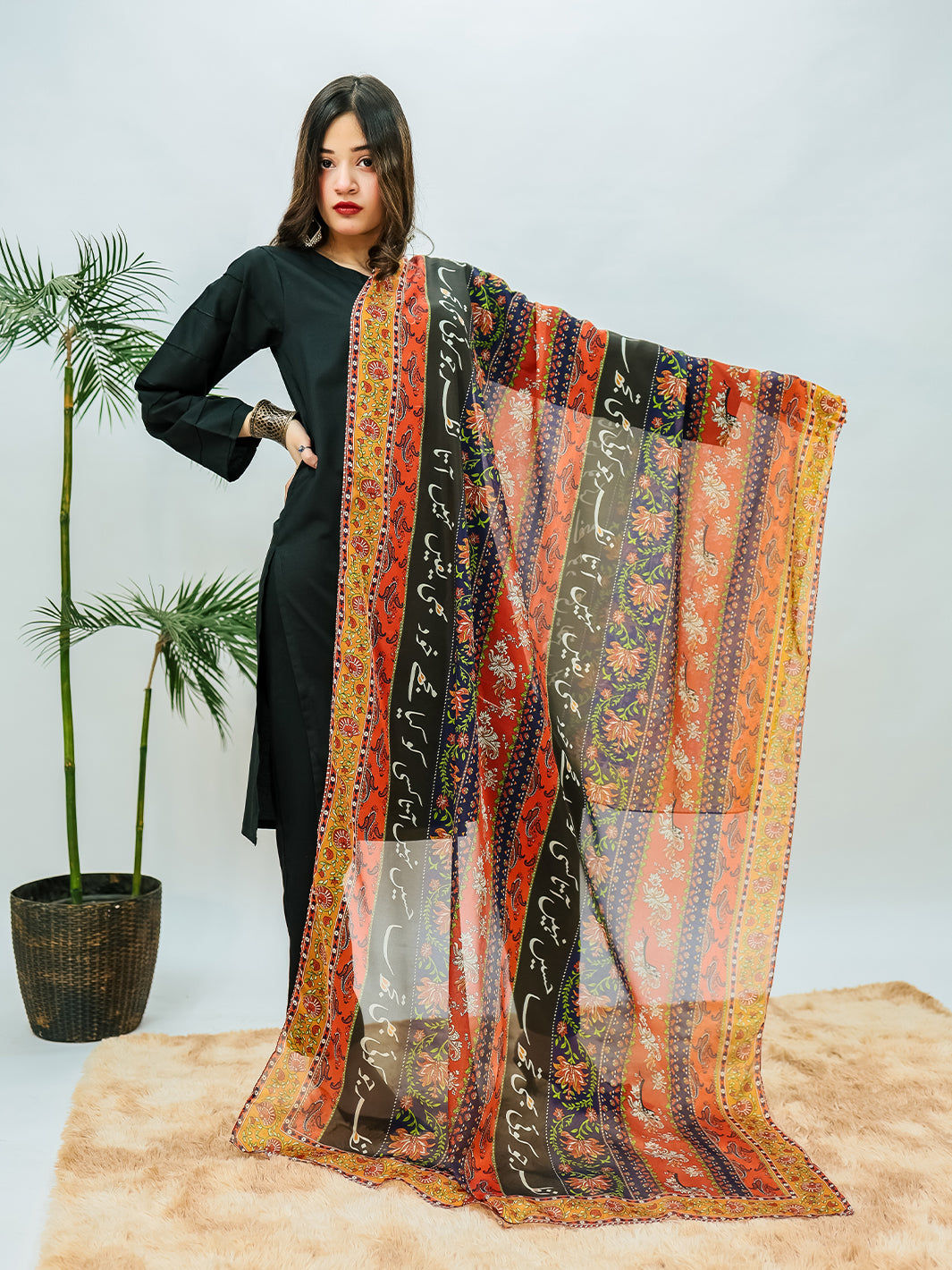 Phool Stripe  Premium Silk Dupatta (Dark Multi)