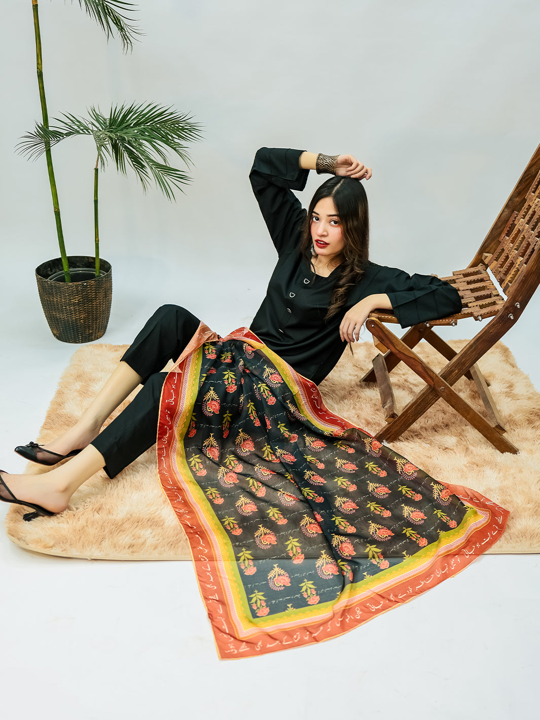 Khudse Premium Silk Dupatta(Black)