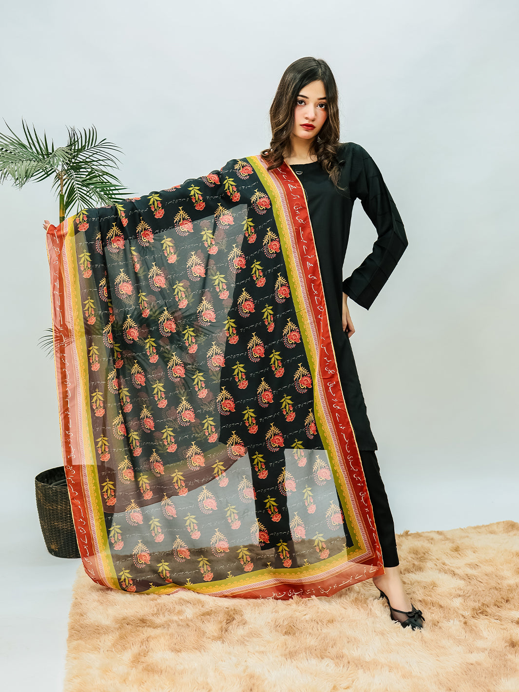 Khudse Premium Silk Dupatta(Black)
