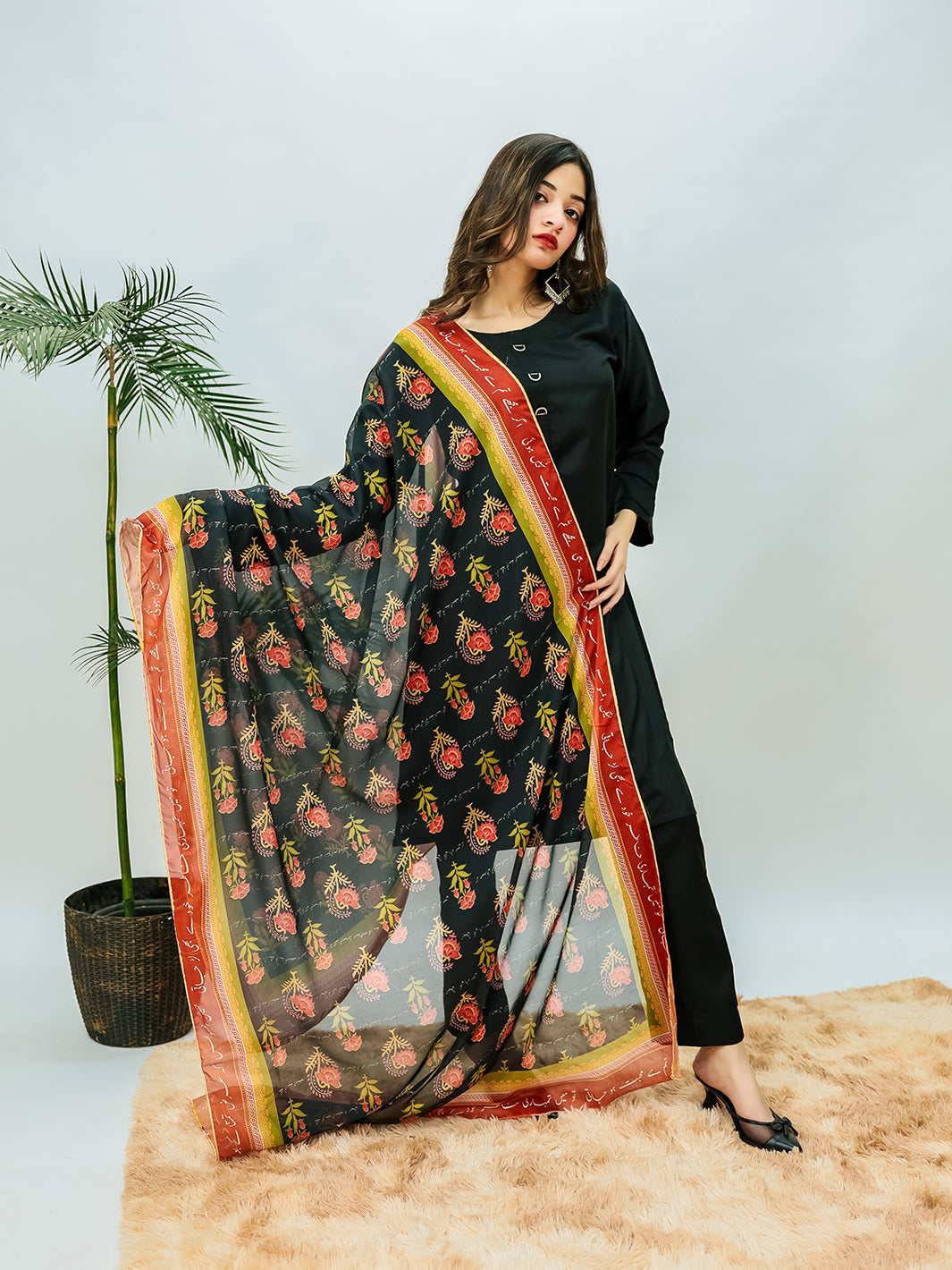 Khudse Premium Silk Dupatta(Black)