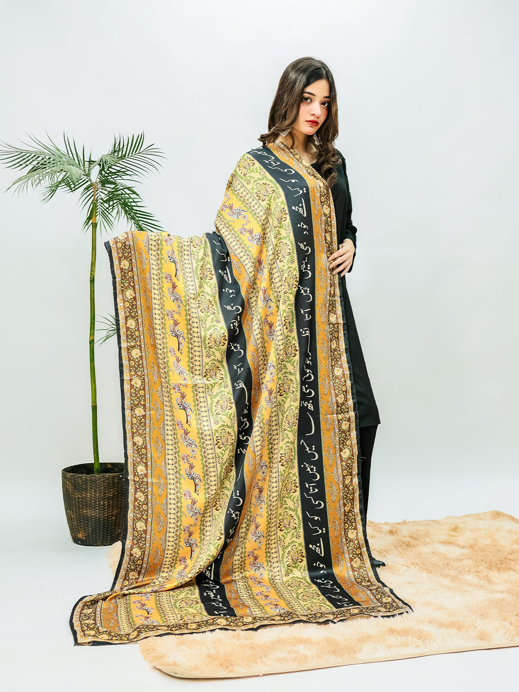 Phool Stripe Voile Dupatta (Mustered)