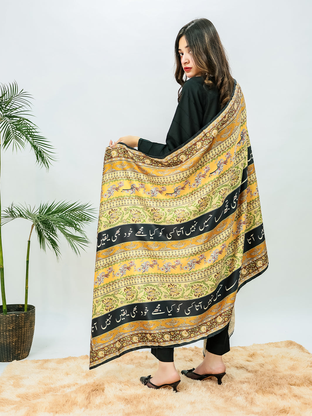 Phool Stripe Voile Dupatta (Mustered)