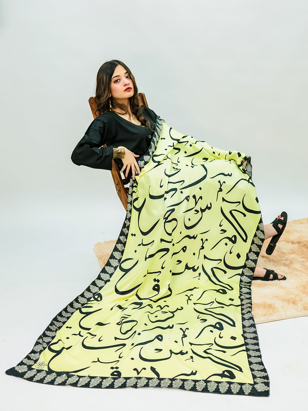Huroof V2 Silk Dupatta (Lemon Green)
