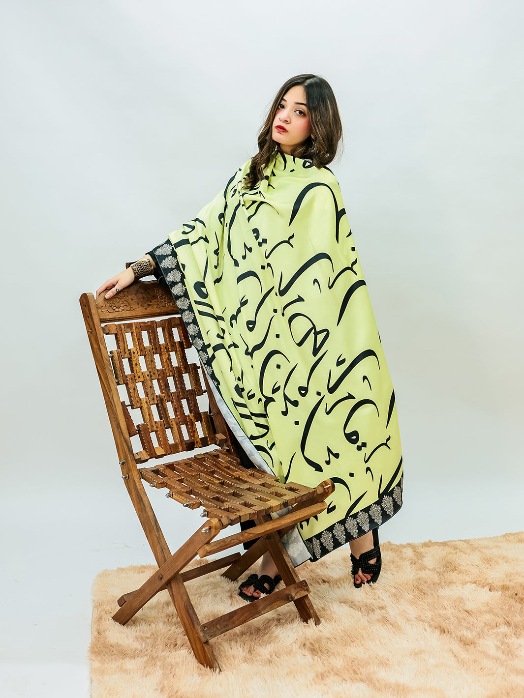 Huroof V2 Silk Dupatta (Lemon Green)