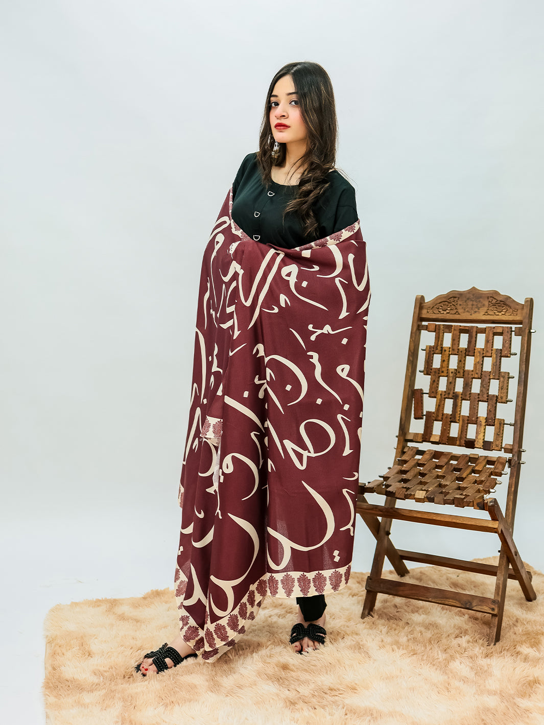 Huroof V2 Voile Dupatta (Maroon)