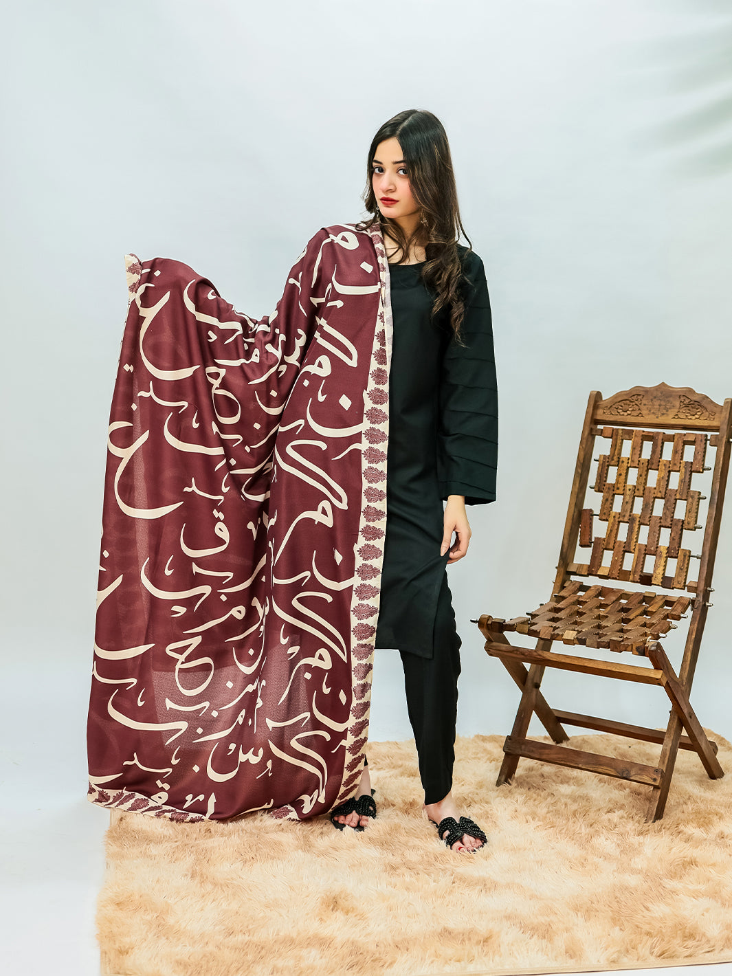 Huroof V2 Voile Dupatta (Maroon)
