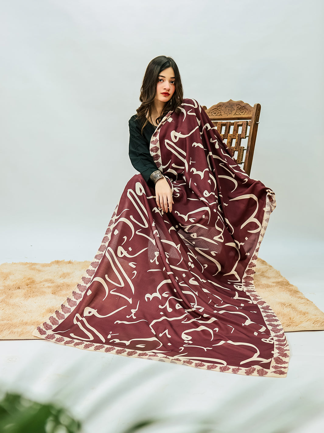 Huroof V2 Voile Dupatta (Maroon)