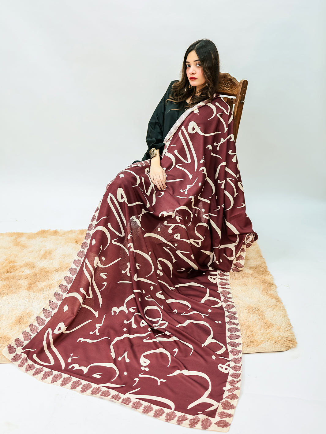 Huroof V2 Voile Dupatta (Maroon)