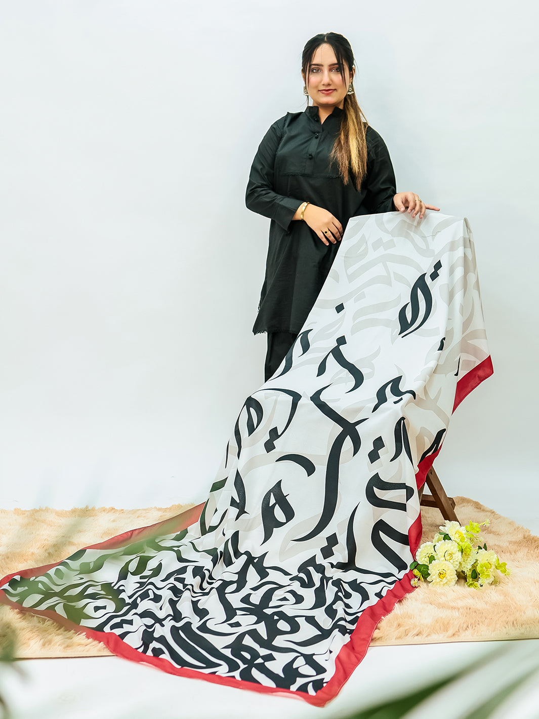 Huroof Voile Dupatta (White)