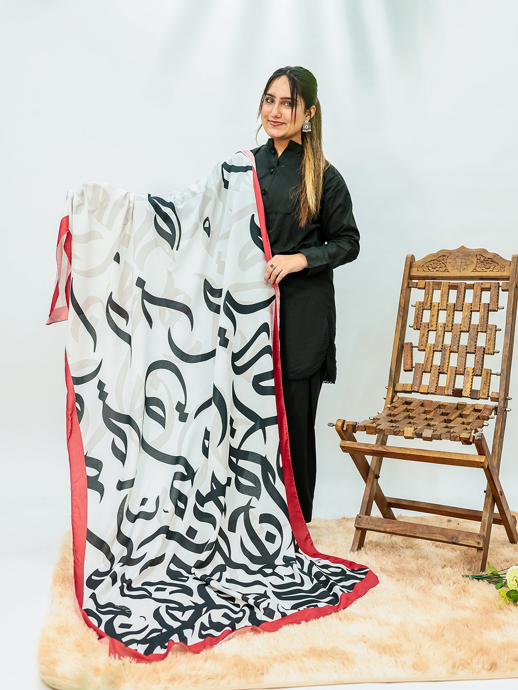 Huroof Voile Dupatta (White)