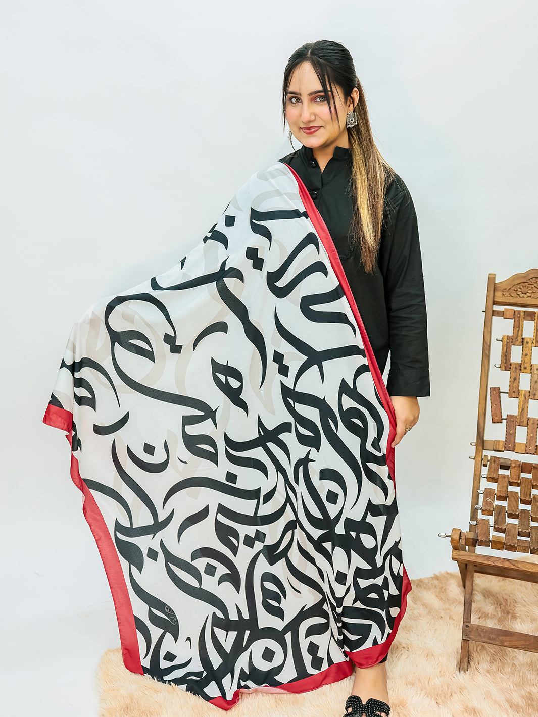 Huroof Voile Dupatta (White)
