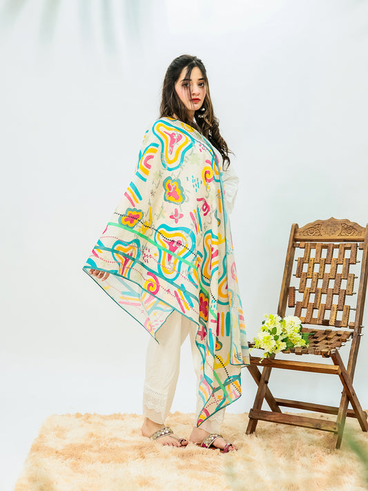 Khuwab Lawn Stole(multi)