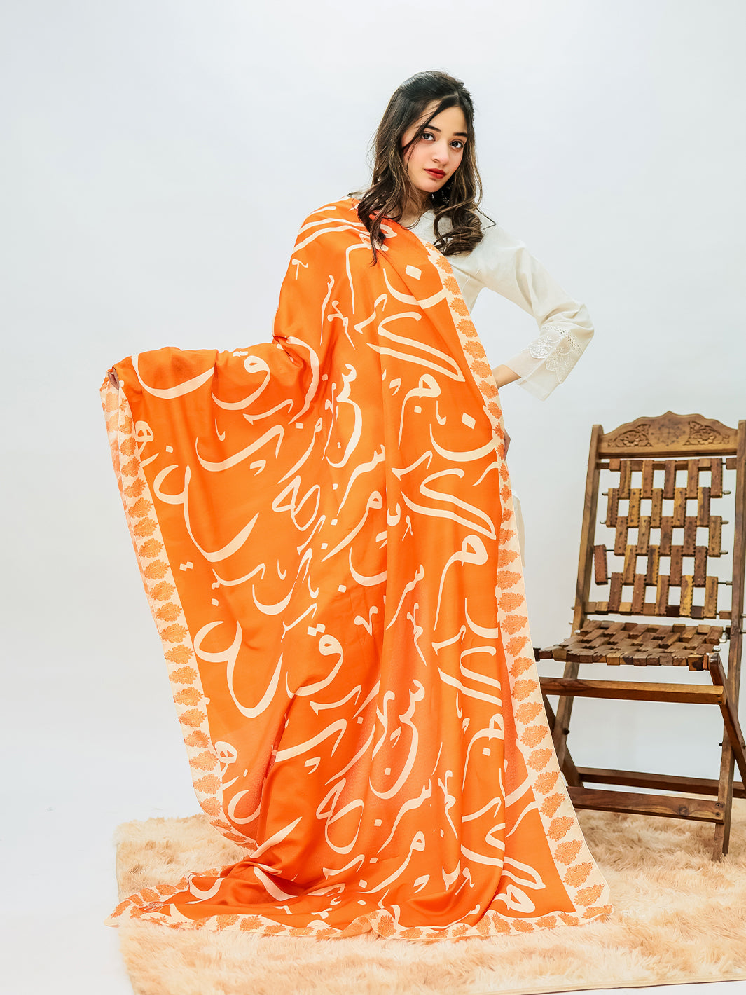 Huroof V2 Voile  Dupatta (Orange)