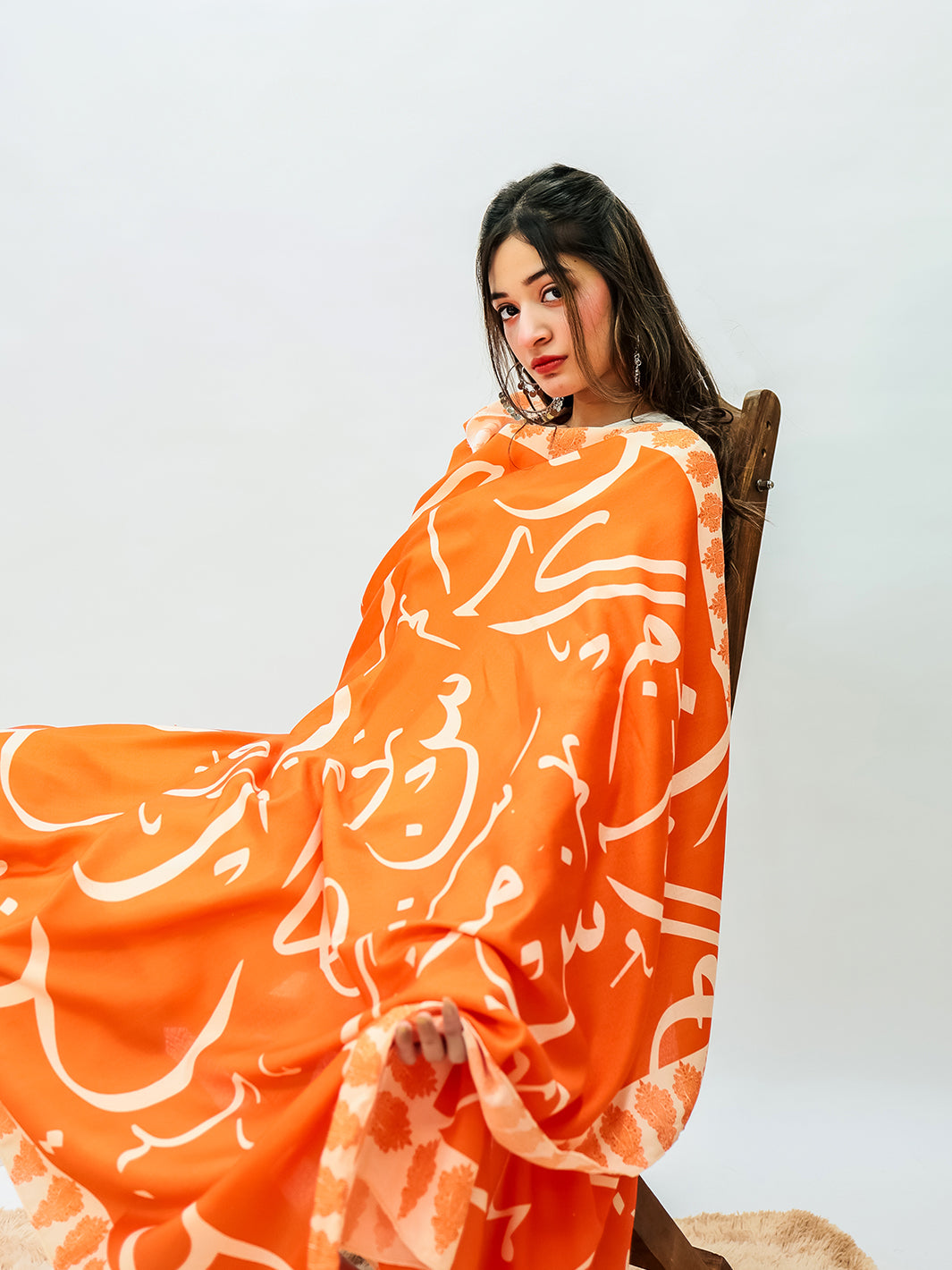 Huroof V2 Voile  Dupatta (Orange)