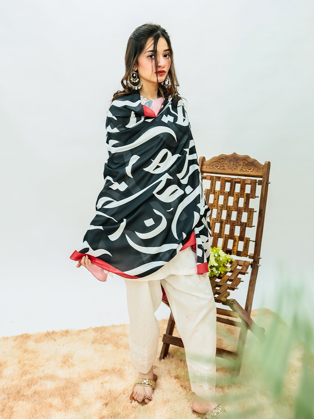 Huroof Voile Dupatta (Black)