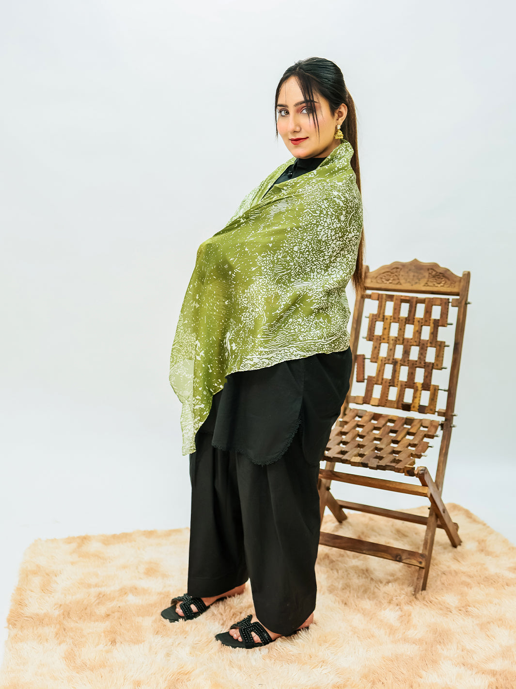 Forest silk Stole (Green)