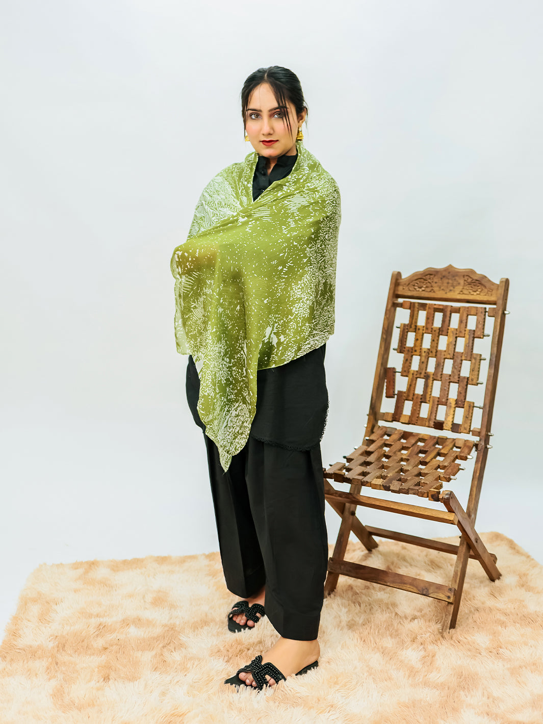 Forest silk Stole (Green)