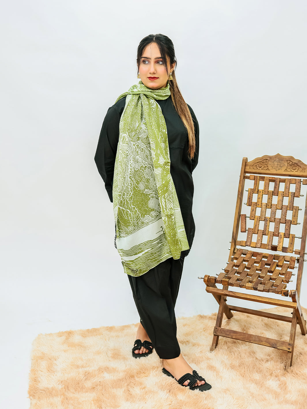 Forest silk Stole (Green)