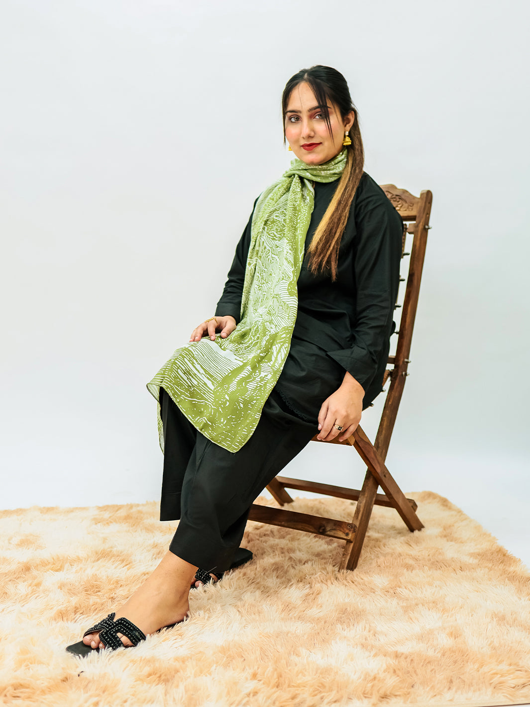 Forest silk Stole (Green)