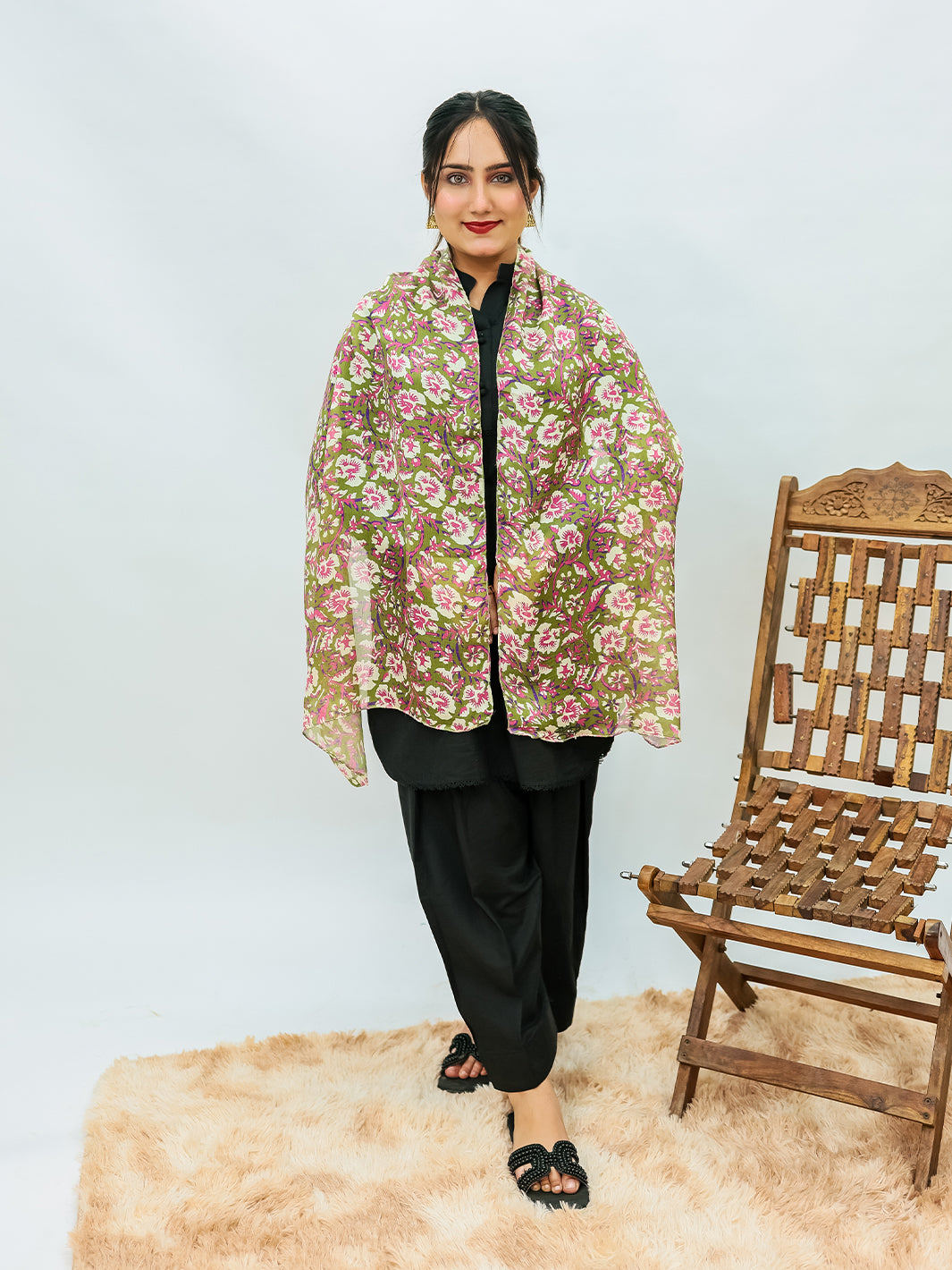 Orchids Floral Stole (Olive)