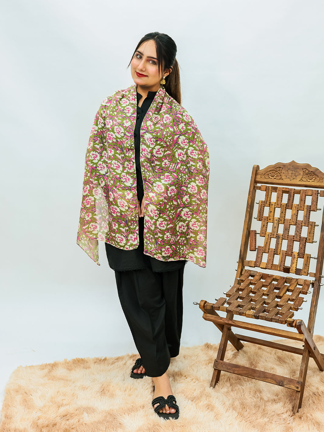 Orchids Floral Stole (Olive)