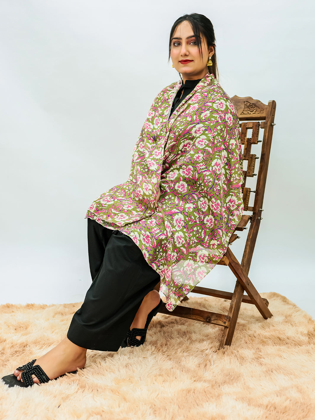 Orchids Floral Stole (Olive)
