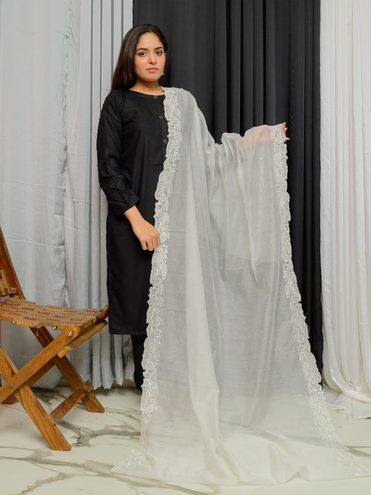 Pure Lawn  Cutwork Dupatta (White 004)
