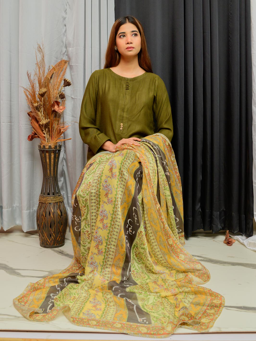 Phool Stripe  Premium Silk Dupatta (Light)