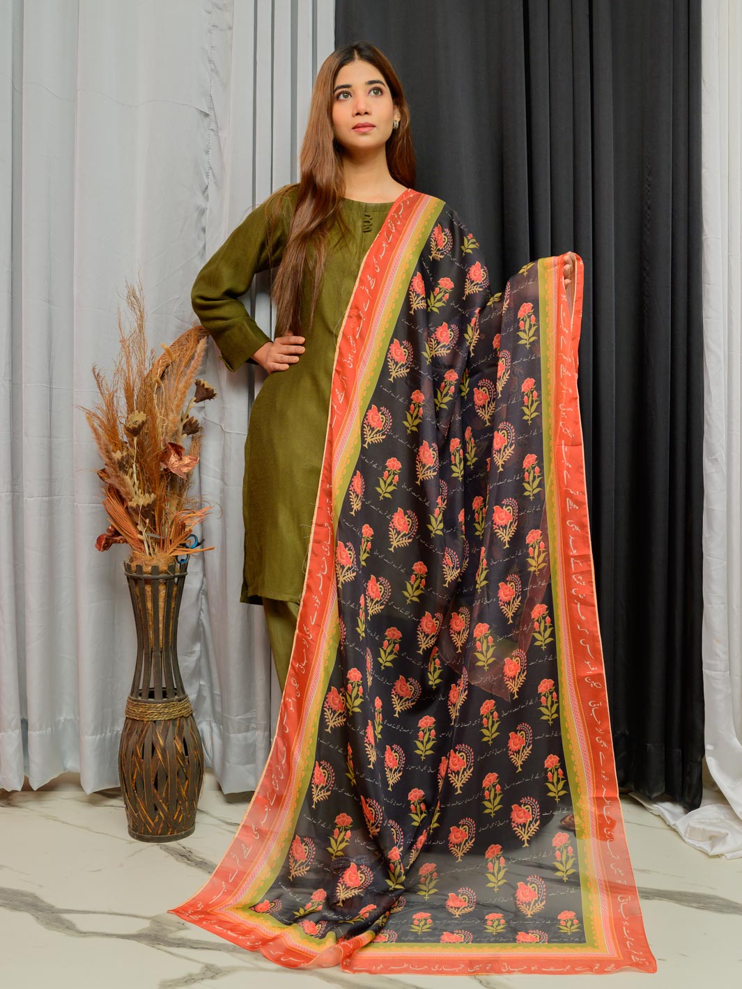 Khudse Premium Silk Dupatta(Black)