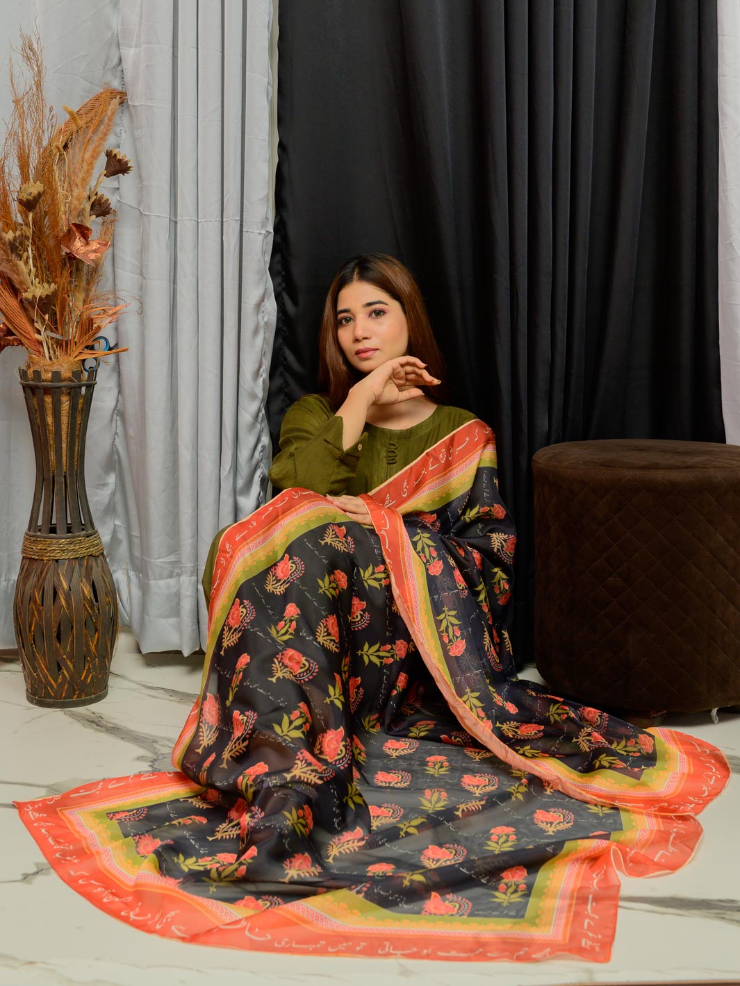Khudse Premium Silk Dupatta(Black)
