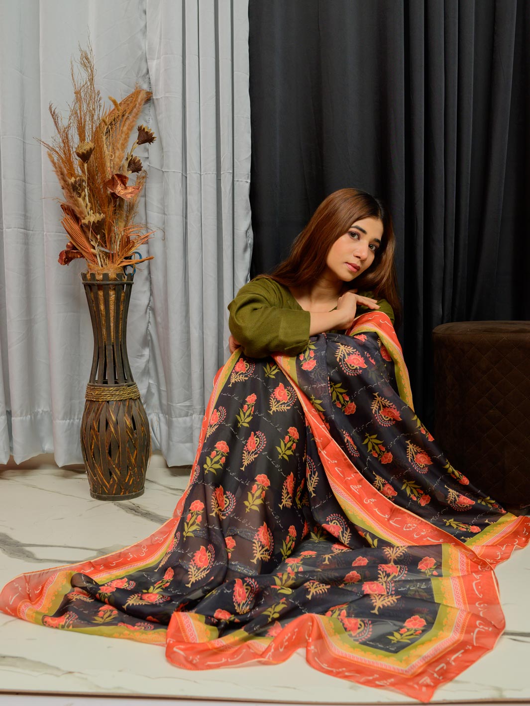 Khudse Premium Silk Dupatta(Black)