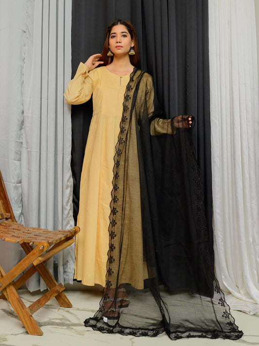 Khaddi Net Embroidered  Dupatta (Black 002)