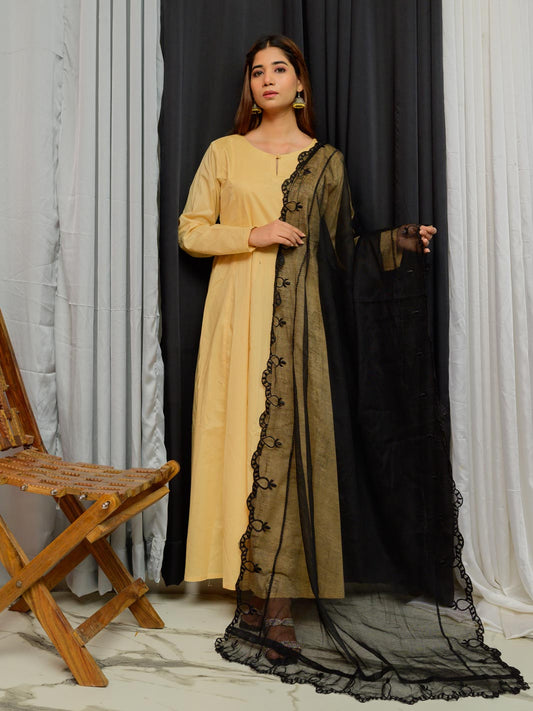 Khaddi Net Embroidered  Dupatta (Black 003)