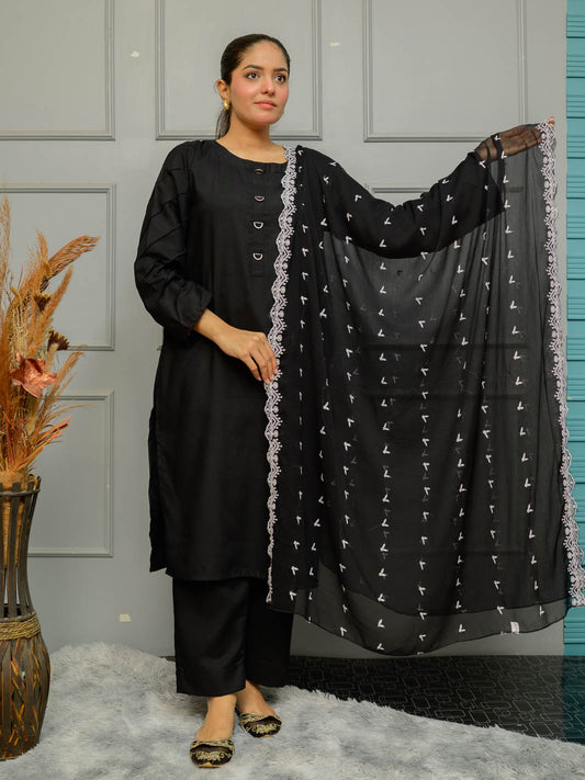 Chiffion Embroidered  Dupatta (Black&White 004)