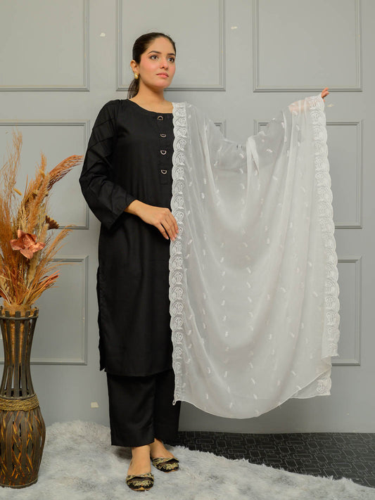 Chiffion Embroidered  Dupatta (White 006)