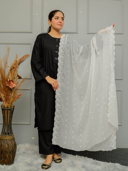 Chiffion Embroidered  Dupatta (White 001)