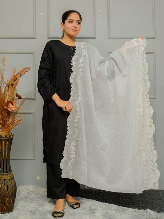 Pure Lawn  Cutwork Dupatta (White 002)