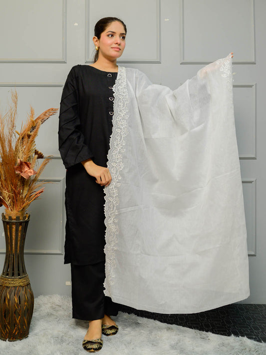 Pure Lawn  Cutwork Dupatta (White 003)