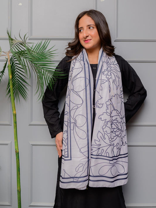 Floral Lawn Stole (White)