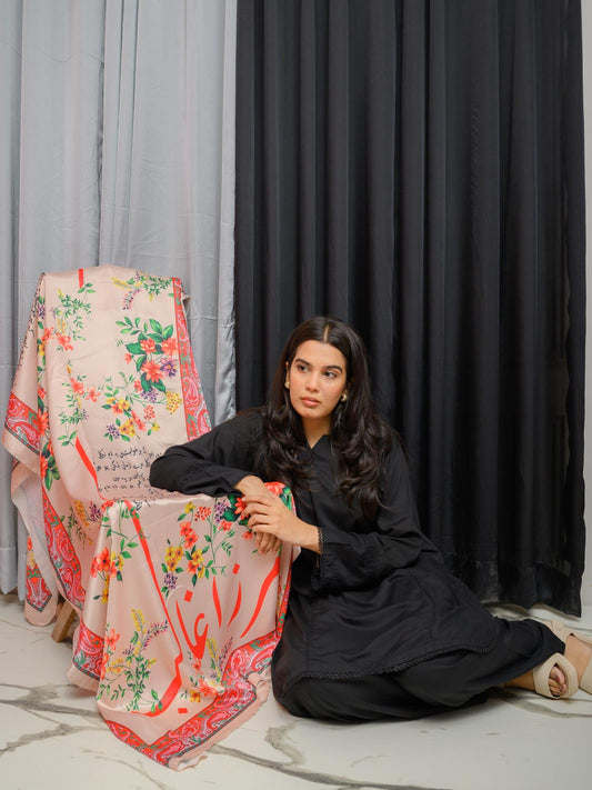 Phool Aur Ghalib Silk Dupatta (Peach)