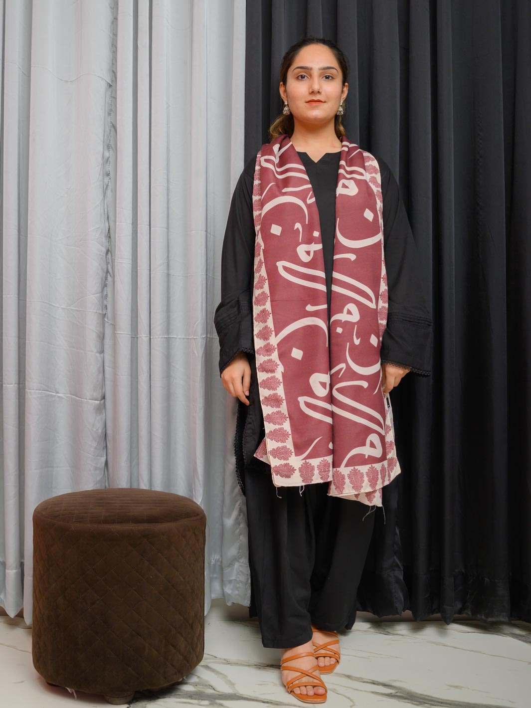 Huroof V2  Dupatta (Maroon)