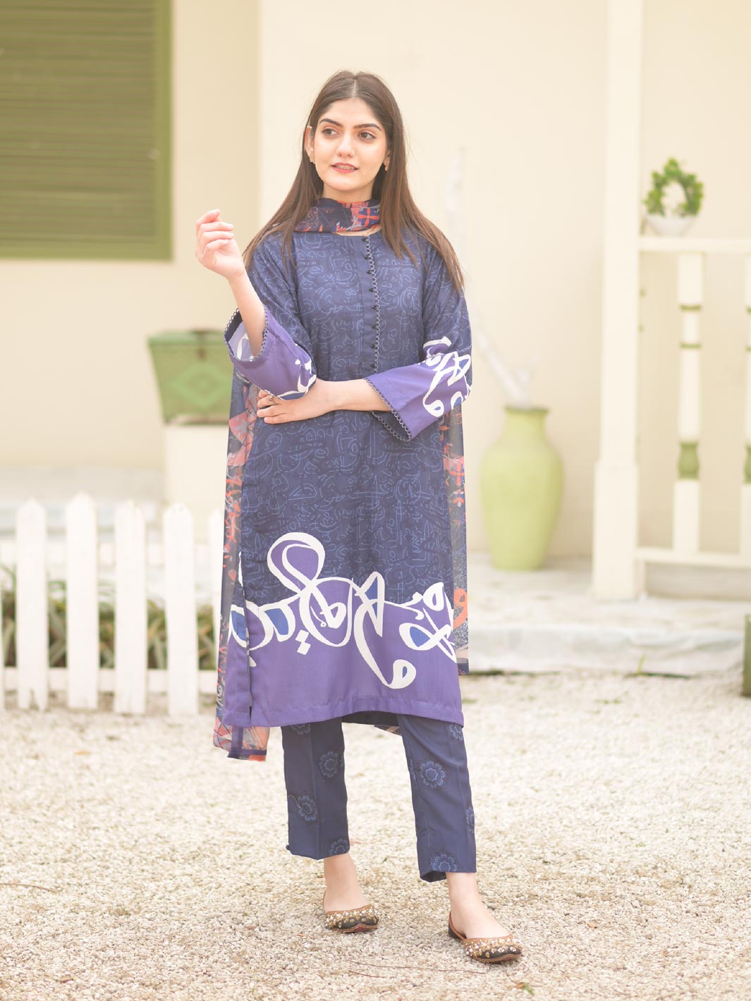 Khushi Stitched 3 Pc (Blue)