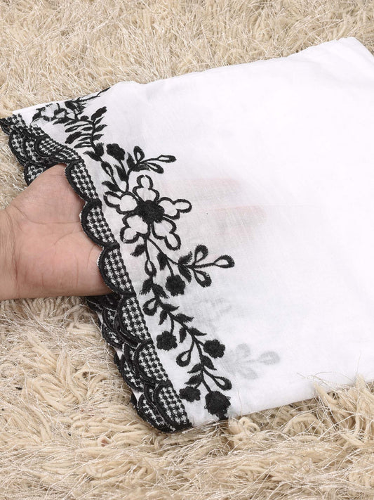 Pure Lawn  Cutwork Dupatta (White&Black 005)